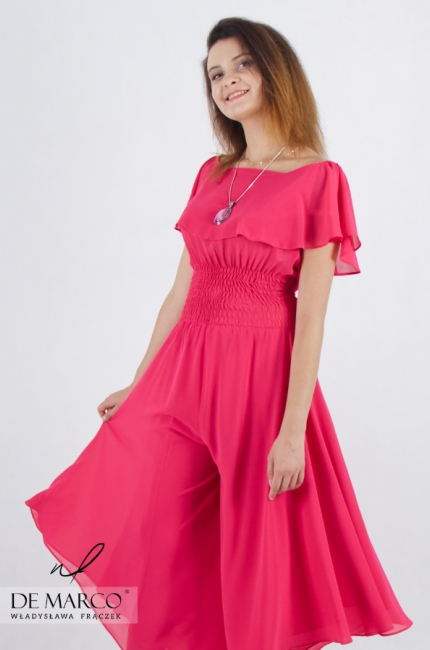 Luxurious smooth chiffon women's formal jumpsuit from the favorite designer of the First Lady of the Republic of Poland - Władysława Frączek