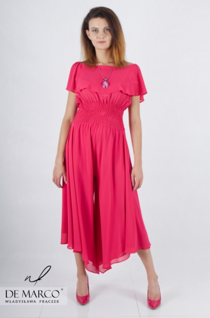 Modern romantic asymmetrical women's jumpsuit for the evening. De Marco online store