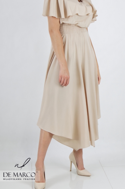 Formal women's overalls sewn in Poland from a Polish designer. The most fashionable beige stylizations for a wedding