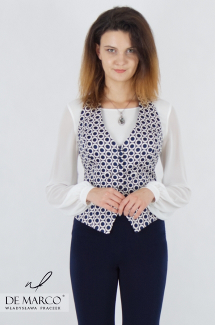 ▲ A white smooth blouse sewn in Poland with long sleeves for a vest and a women's suit