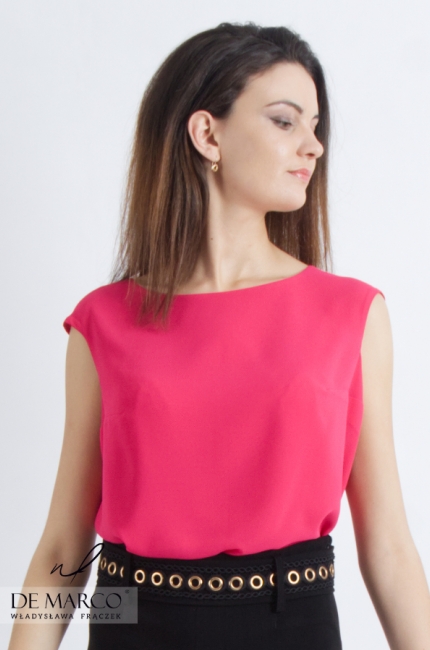 Szyta w Polsce krepowa bluzka do żakietu fuksja. Sklep internetowy luksusowej marki odzieżowej De Marco