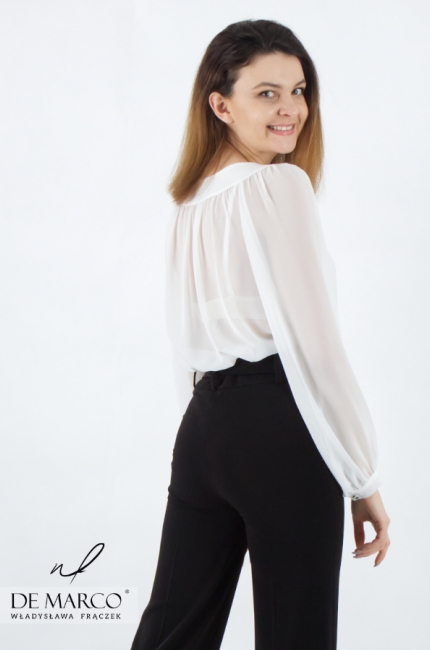 Loose white chiffon blouse. Going out formal women's blouses, perfect for trousers to the office