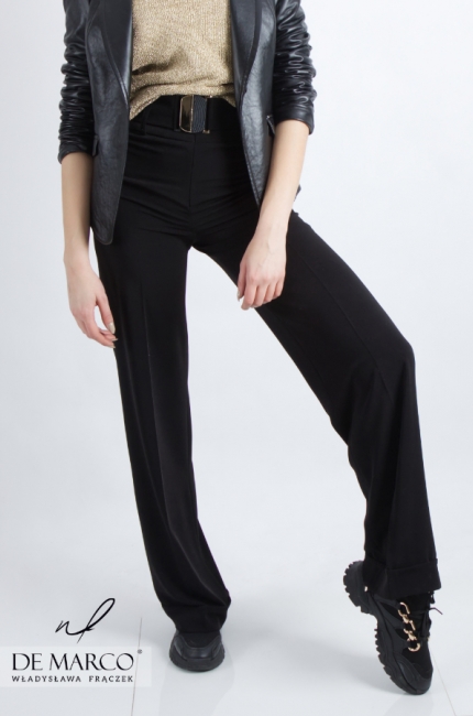 Elegant black trousers with a high waist, sewn in Poland. De Marco online store