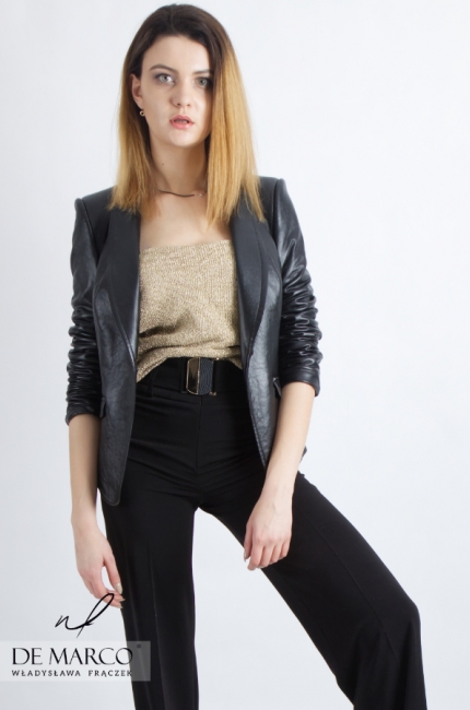 Modern black trousers for use in the formal office. High-waisted wide pants