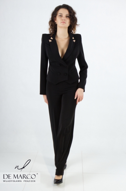 Exclusive black women's suit. Tailored sewing online store De Marco