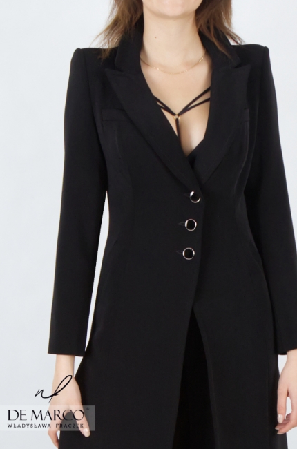 Luksusowe czarne płaszcze damskie przejściowe. Sklep internetowy De Marco