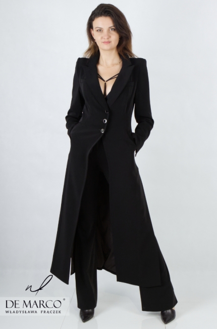 Black light maxi formal coat. The most fashionable sensual transitional coats with a slit