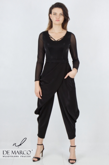 Original, sensual black women's evening jumpsuit from the Polish designer Władysława Frączek