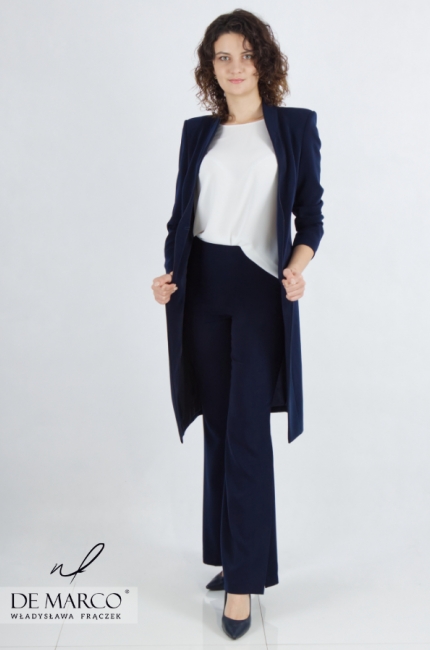 Classic elegant navy blue transitional coat fastened with one button. De Marco online store