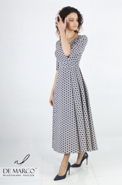 Beautiful jacquard flared midi dress. Polish producer De Marco