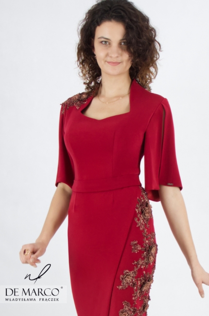 Oryginalna sukienka na Wigilię, przyjęcie wigilijne. Polski producent luksusowej odzieży damskiej De Marco