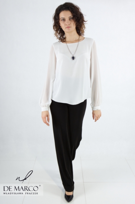 White chiffon office blouse with long sleeves. De Marco online store