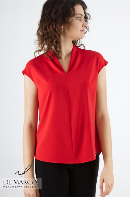 Women's red chiffon smooth blouse sewn in Poland. Fashionable smooth blouses under the jacket. Made to measure De Marco