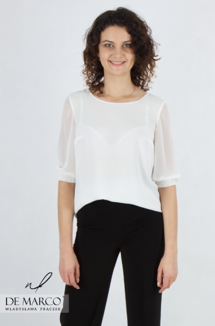 Najmodniejsze bluzki damskie wizytowe z szyfonu białe. Sklep internetowy De Marco