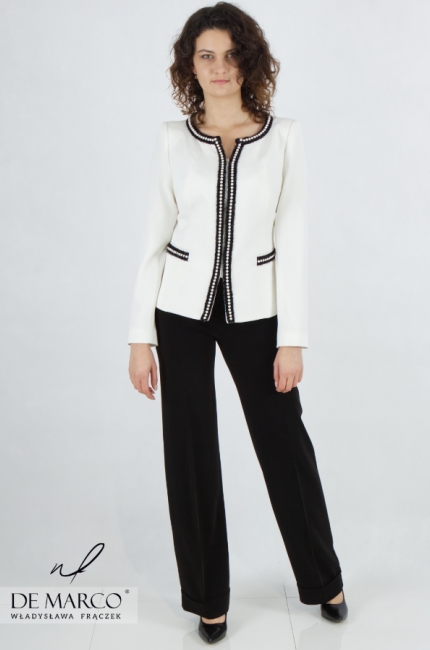 The most fashionable sets with black and white pants sewn in Poland. Made to measure De Marco