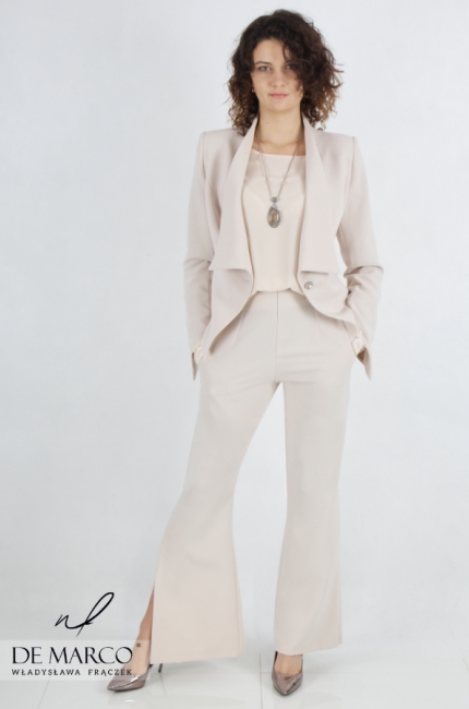 Romantic beige pantsuit from the designer Władysława Frączek. De Marco online store