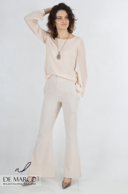 Elegant, universal beige blouse for women, perfect for sets with trousers. De Marco online store