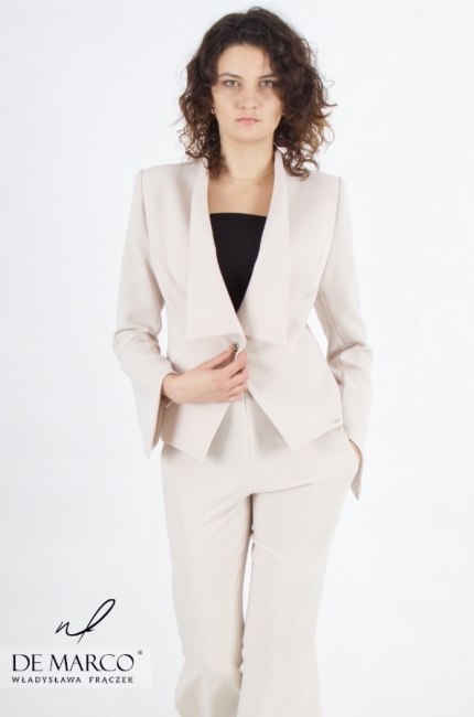 Stylish women's formal sets with pants. Asymmetrical jacket with pants sewn in Poland