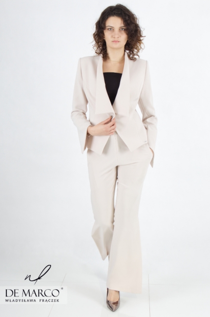Asymmetrical original sets with pants. Women's suits from the Polish manufacturer De Marco