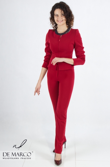 Crimson business formal trousers from the Polish designer Władysława Frączek