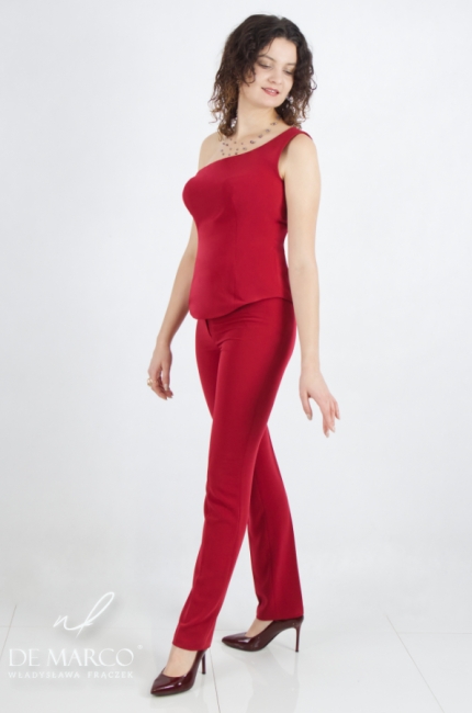 An exclusive women's set for parties and events, perfect for New Year's Eve. Women's set of trousers with a one-shoulder top. De Marco online store