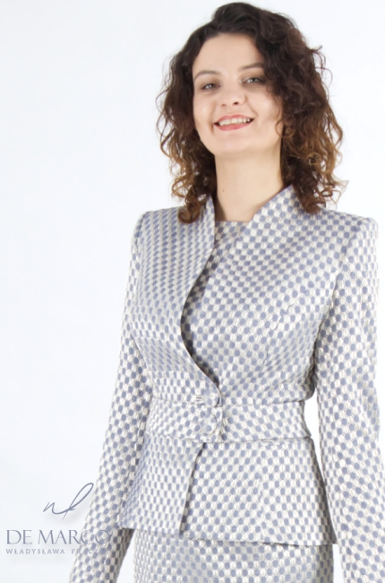 Luxurious jacquard sets of dress with a jacket from Polish designer Władysława Frączek. De Marco Online Store