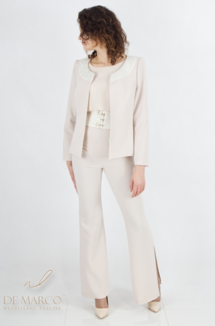 Exclusive women's formal suit made of combined materials. De Marco online store