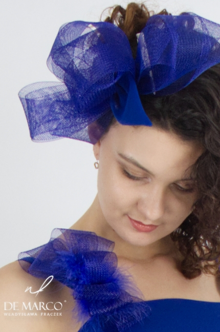 An elegant fascinator headband for special occasions. Fashionable evening and formal accessories and accessories from the Polish designer Władysława Frączek. De Marco online store