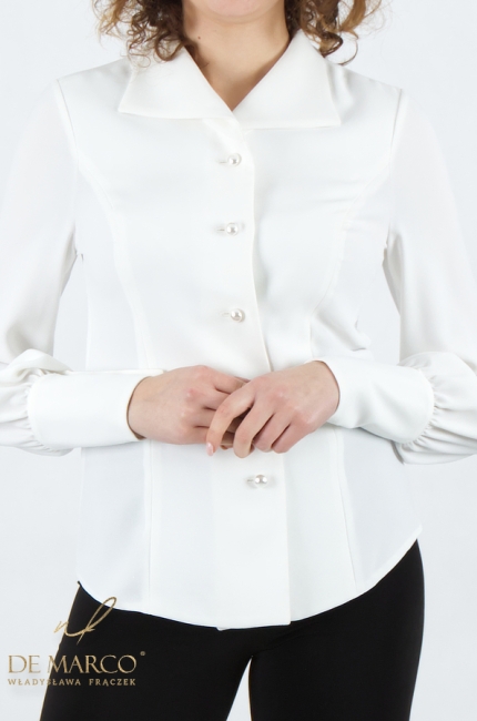 Elegancka bluzka biznesowa koszula damska zapinana od polskiego producenta De Marco