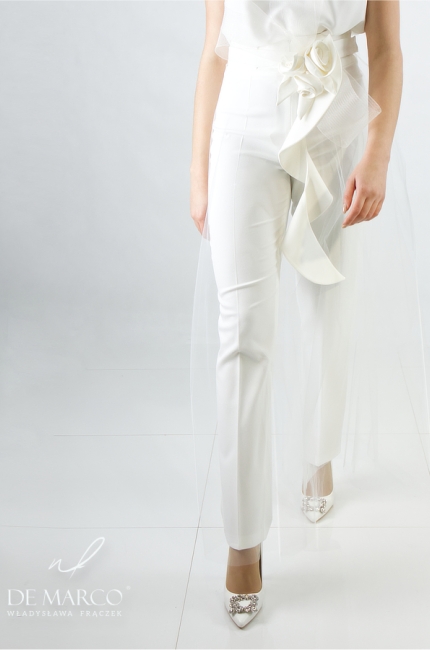 Zmysłowa spódnica maxi siateczka z rozcięciem w zestawie z paskiem pasem damskim w odcieniach bieli zdobionym autorską kompozycją kwiatową