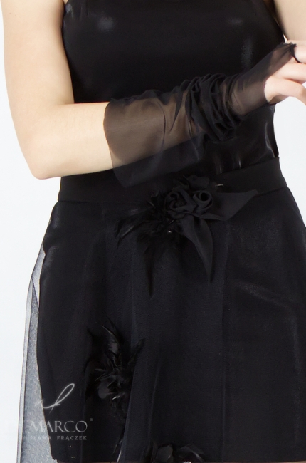 Rękawiczki mitenki luksusowe czarne do stylizacji wieczorowych i balowych od polskiego producenta De Marco