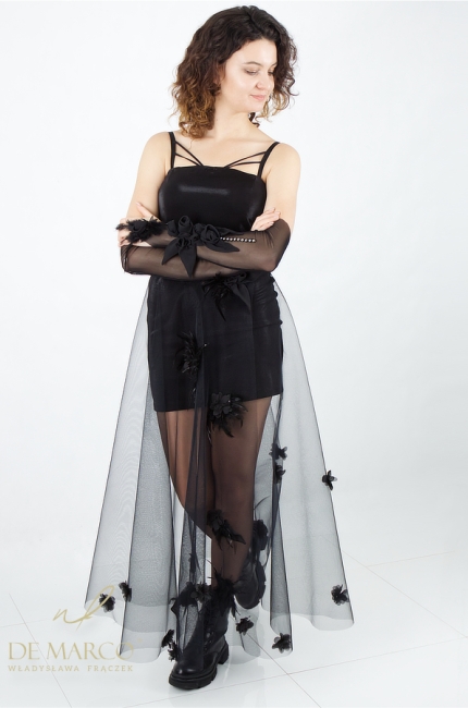 Ręcznie zdobiony pasek - spódnica w awangardowym stylu w kolorze czarnym. Sklep internetowy De Marco
