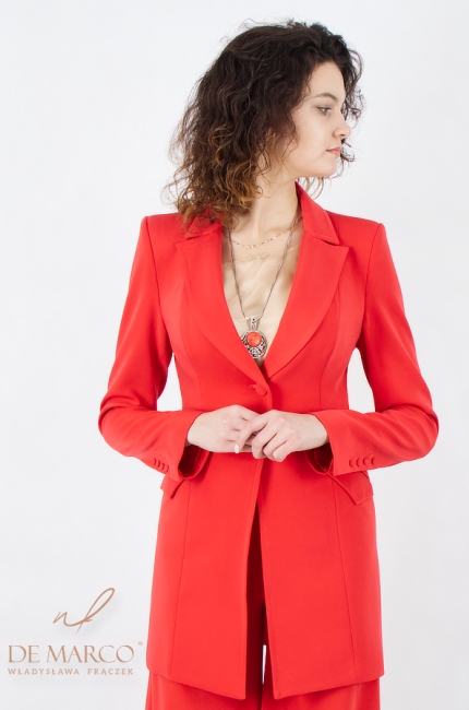 Red designer business suit. De Marco online store