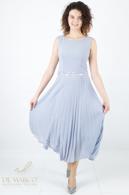 Piękna elegancka sukienka rozkloszowana plisowana szyfon. Sklep internetowy De Marco