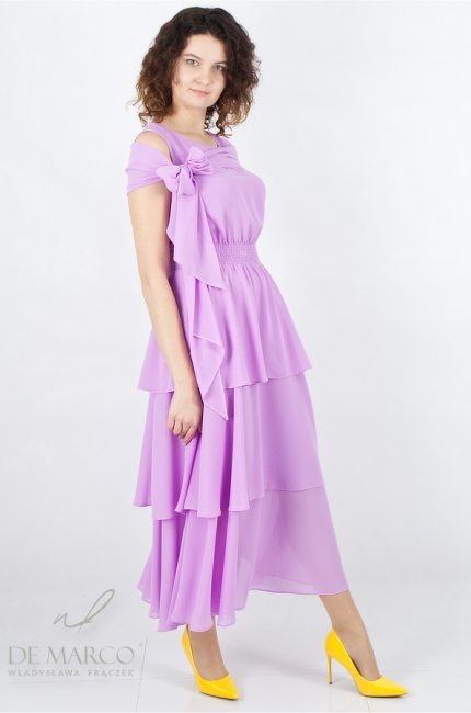 Fashionable chiffon dresses with frills from Polish designer Władysława Frączek De Marco
