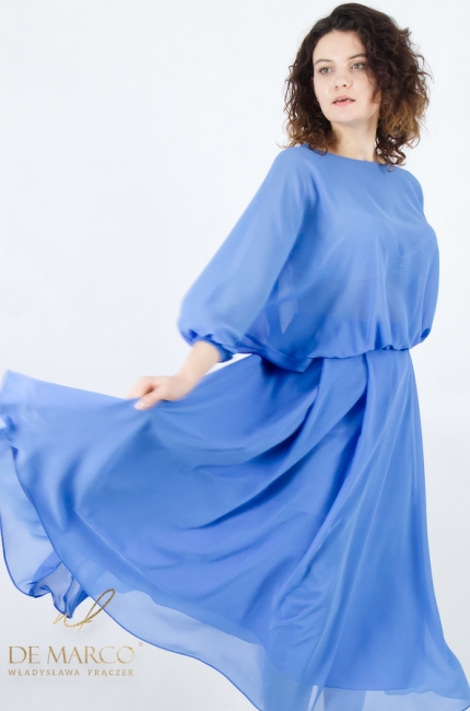 Modna gładka jednolita sukienka koktajlowa z szyfonu od polskiego producenta. Sklep internetowy De Marco