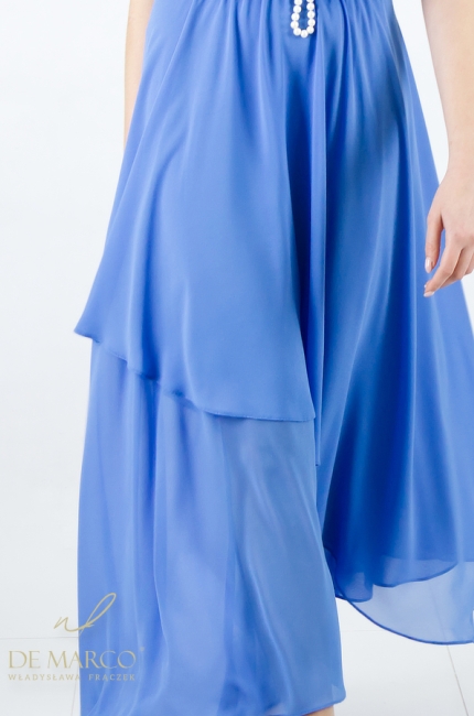 Romantyczna niebieska sukienka maxi z szyfonu. Sklep internetowy De Marco
