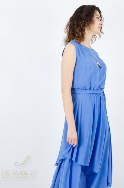 Niebieska szyfonowa suknia maxi swobodna w kolorze niebieskim. Sklep internetowy De Marco