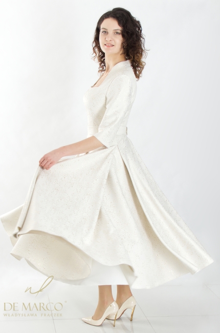Klasyczna elegancka sukienka wizytowa rozkloszowana szyta w Polsce u polskiego producenta DE MARCO
