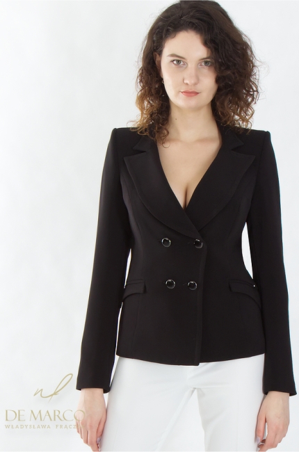 Women's black double-breasted jacket from the Polish designer Władysława Frączek DE MARCO