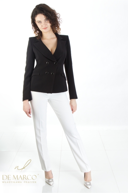 Black women's jacket with a double-breasted neckline. De Marco online store