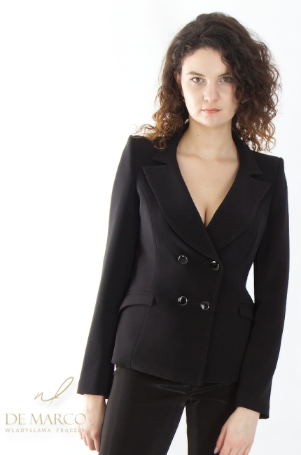 Women's black suit set perfect for an evening party, a business dinner. Tailor made by De Marco