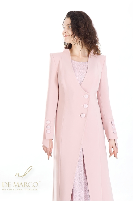 A light coat for an evening formal cocktail dress. Fashionable pink dress coats. De Marco online store