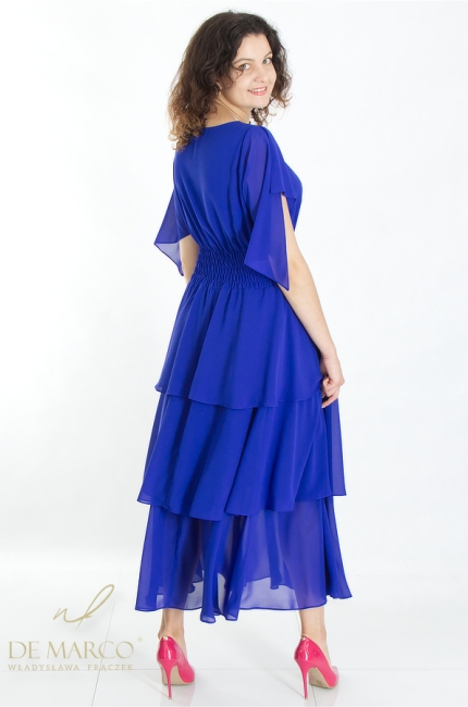 Fashionable dresses for the summer plain in sapphire color. De Marco online store