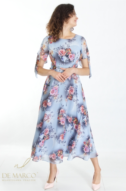 Long formal dresses with a floral motif, perfect for summer. De Marco online store