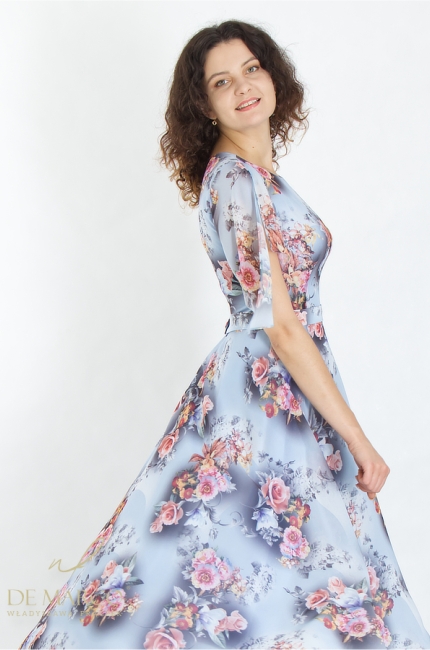 Long summer flared dress for summer chiffon. De Marco online store
