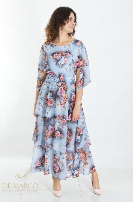 Branded lightweight summer dress with chiffon frills. De Marco online store
