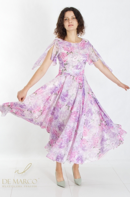 Modna sukienka w kwiatki szyfon. Sklep internetowy De Marco