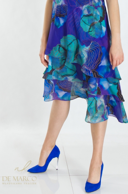 Romantic elegant midi chiffon dress perfect for summer. Luxurious summer dresses from the designer of the First Lady of Poland - Władysława Frączek De Marco