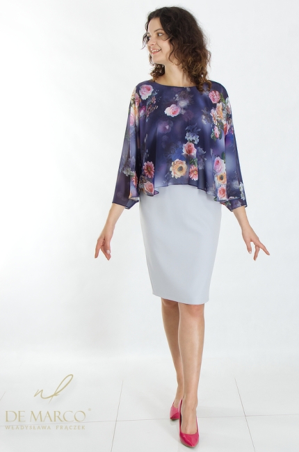 Airy elegant set of chiffon blouse and pencil skirt. De Marco online store